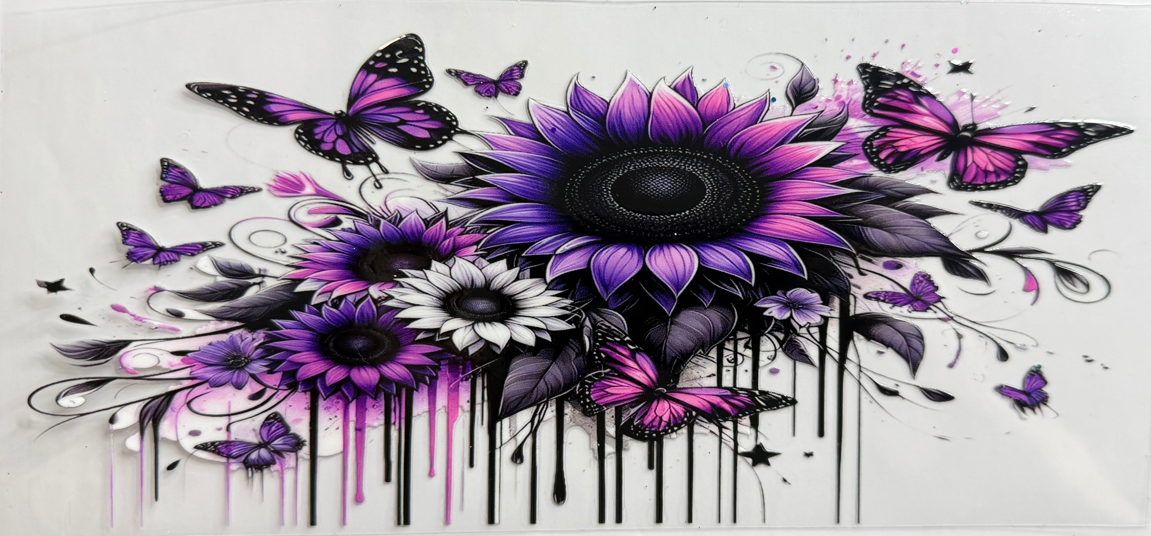 Purple sunflowers and butterfly