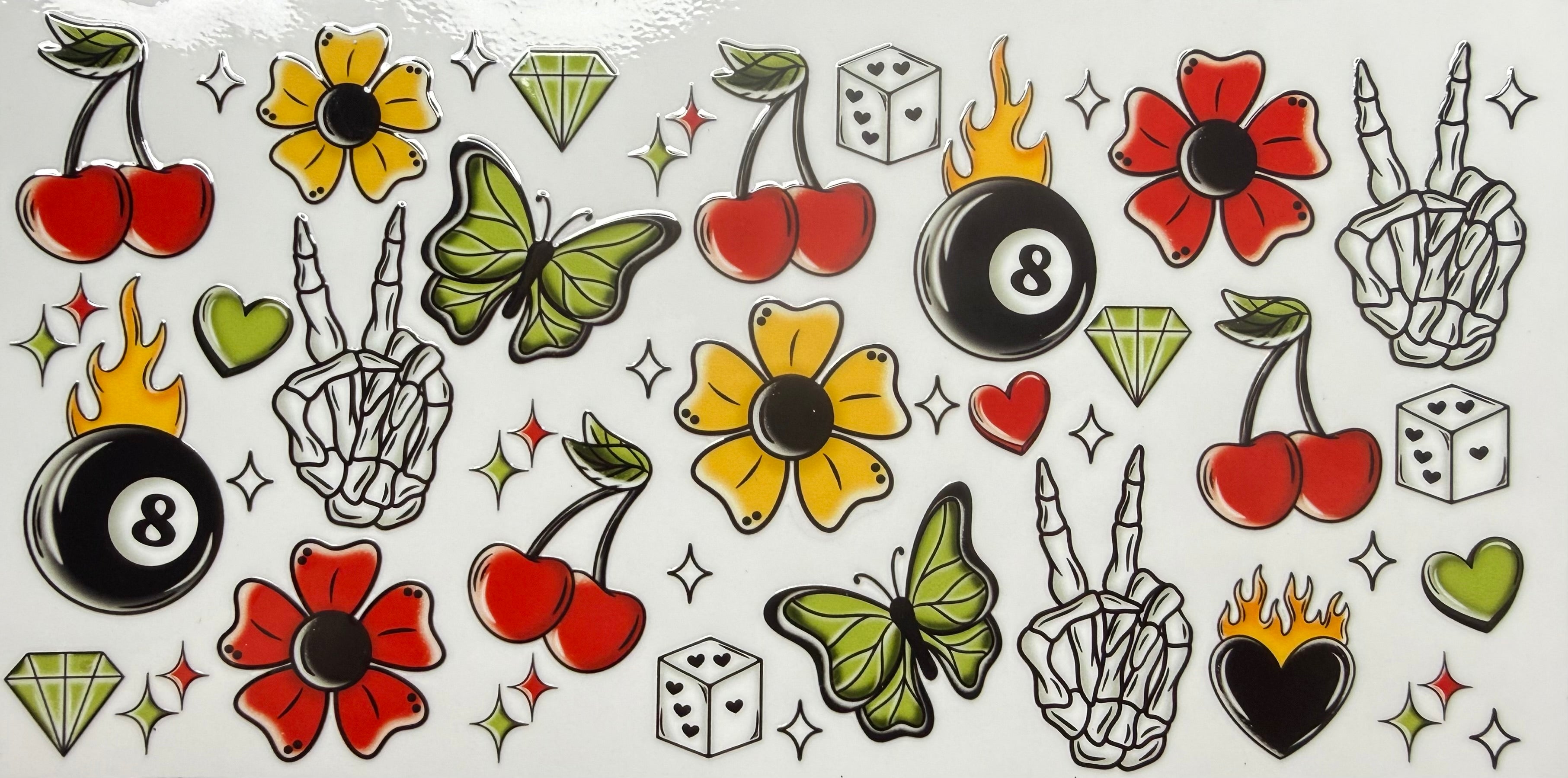 Cherry floral butterflies